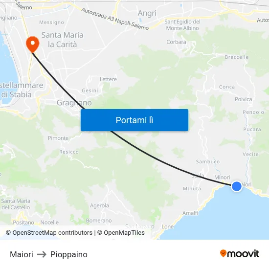Maiori to Pioppaino map
