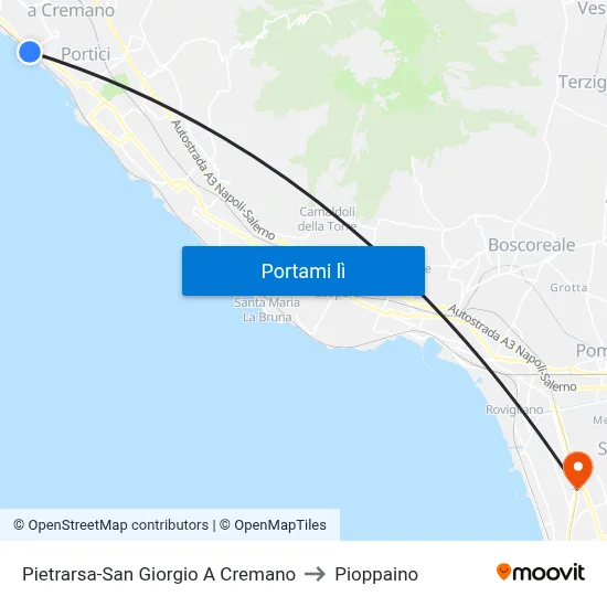 Pietrarsa-San Giorgio A Cremano to Pioppaino map