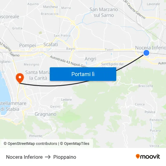 Nocera Inferiore to Pioppaino map