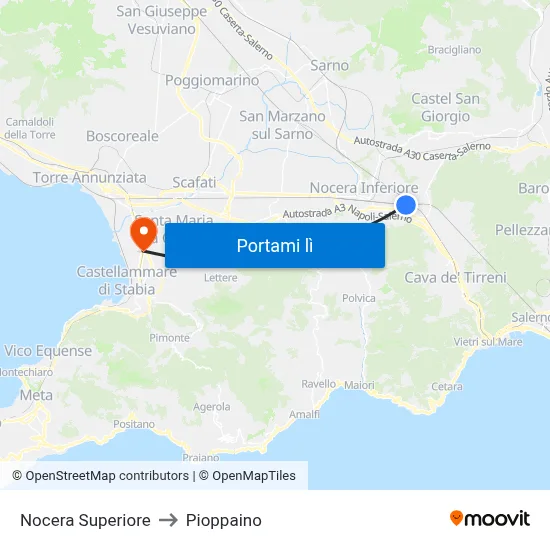 Nocera Superiore to Pioppaino map