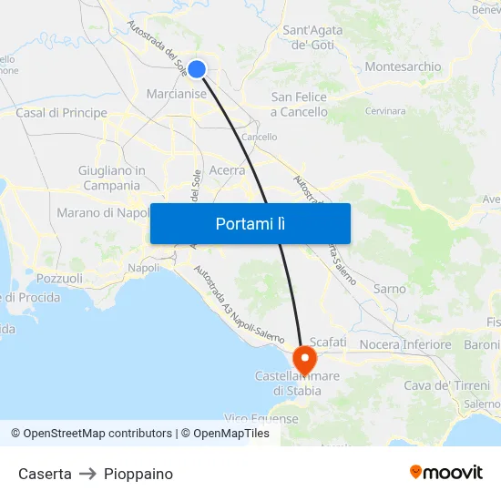 Caserta to Pioppaino map