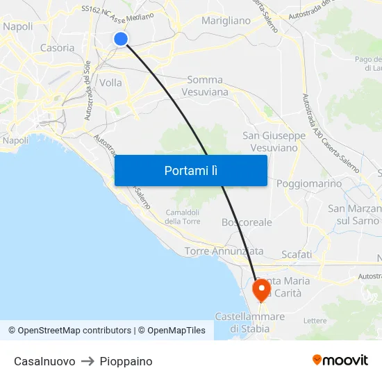 Casalnuovo to Pioppaino map