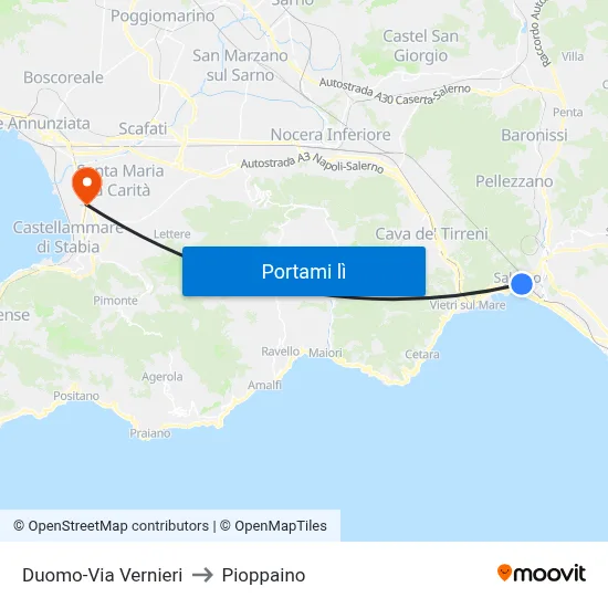 Duomo-Via Vernieri to Pioppaino map
