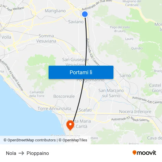 Nola to Pioppaino map