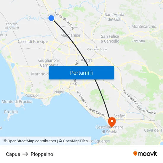Capua to Pioppaino map