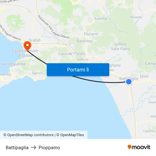 Battipaglia to Pioppaino map