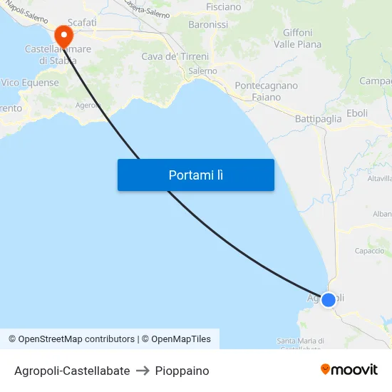 Agropoli-Castellabate to Pioppaino map
