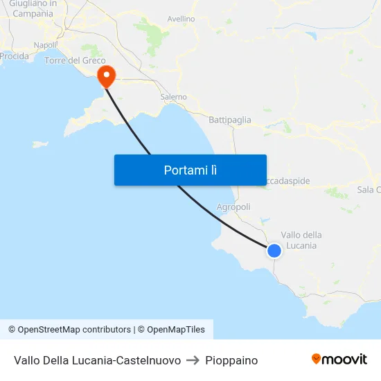 Vallo Della Lucania-Castelnuovo to Pioppaino map