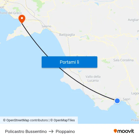Policastro Bussentino to Pioppaino map