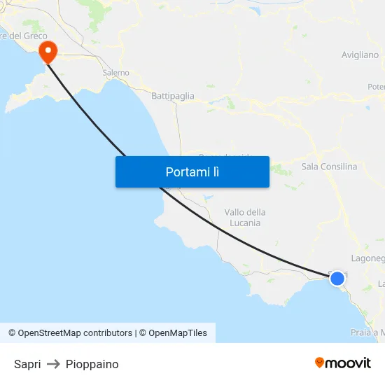 Sapri to Pioppaino map