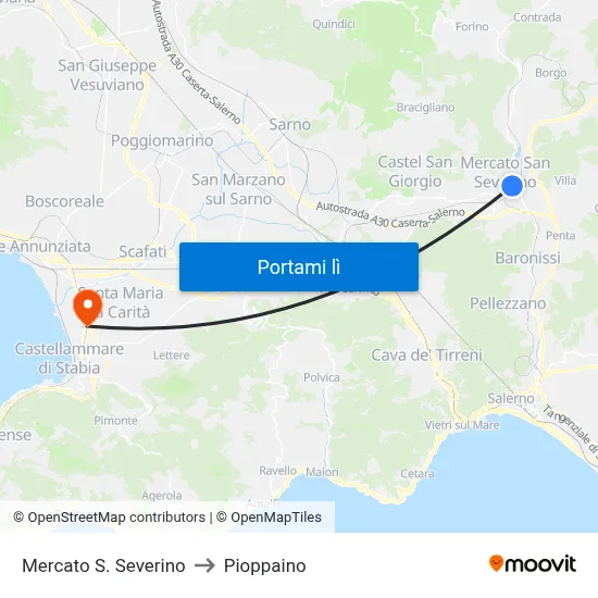 Mercato S. Severino to Pioppaino map