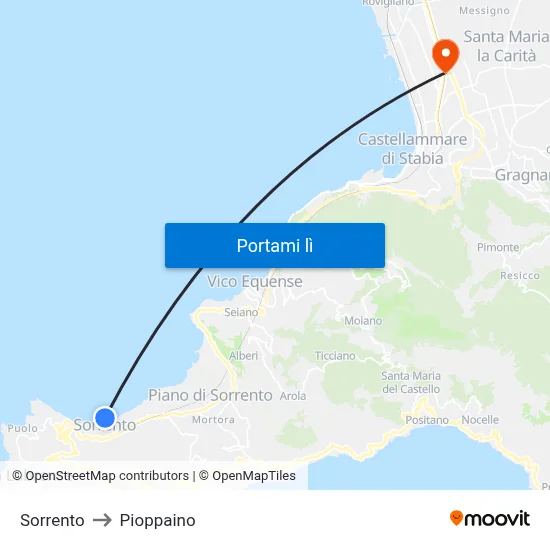 Sorrento to Pioppaino map