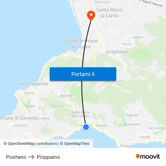 Positano to Pioppaino map