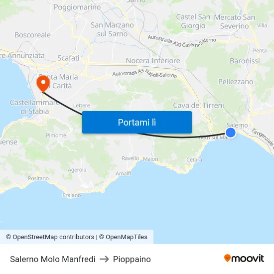 Salerno Molo Manfredi to Pioppaino map