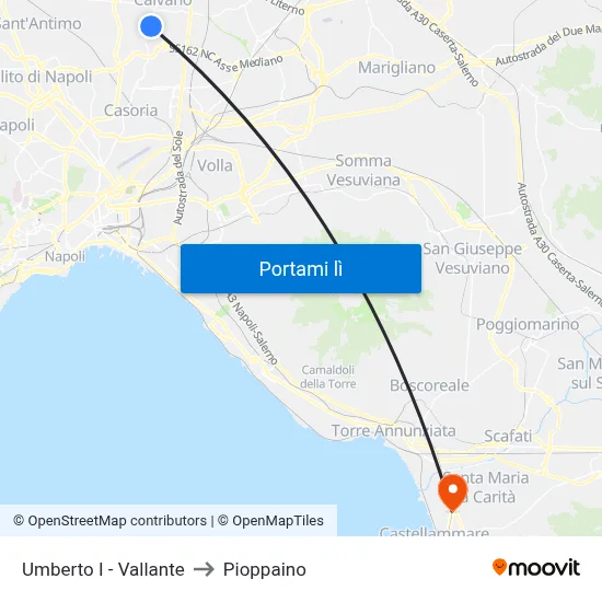 Umberto I - Vallante to Pioppaino map