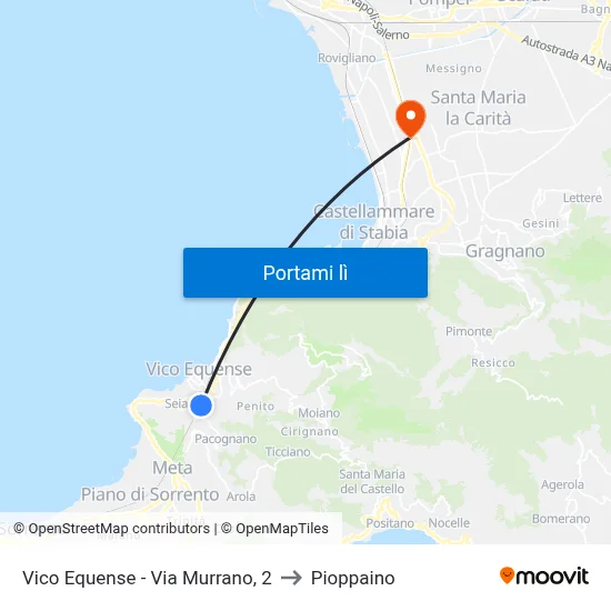Vico Equense - Via Murrano, 2 to Pioppaino map