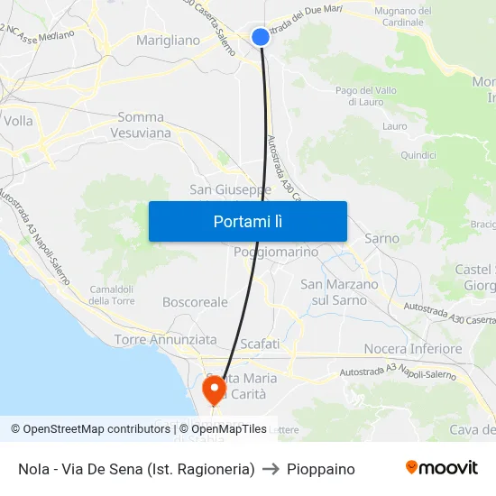 Nola - Via De Sena (Ist. Ragioneria) to Pioppaino map