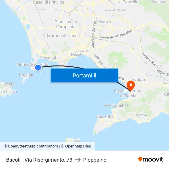 Bacoli - Via Risorgimento, 73 to Pioppaino map