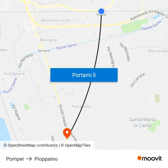 Pompei to Pioppaino map