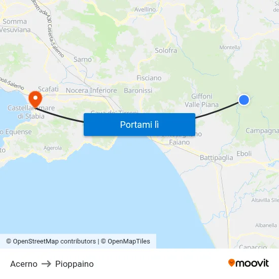 Acerno to Pioppaino map