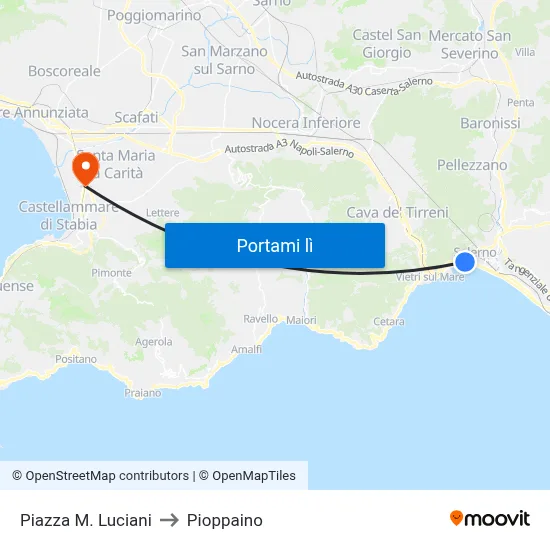 Piazza M. Luciani to Pioppaino map