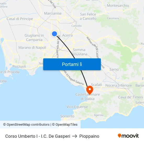 Corso Umberto I - I.C. De Gasperi to Pioppaino map