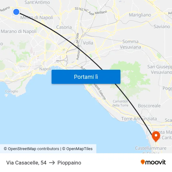 Via Casacelle, 54 to Pioppaino map