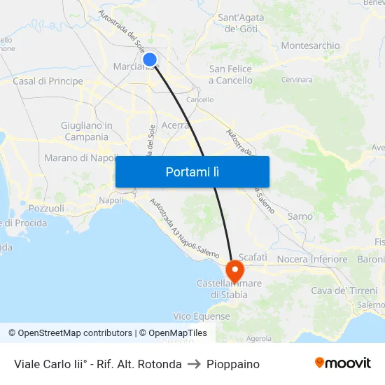 Viale Carlo Iii° - Rif. Alt. Rotonda to Pioppaino map