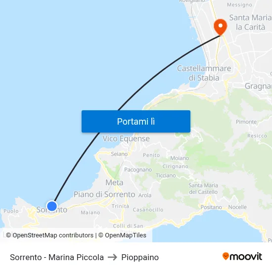 Sorrento - Marina Piccola to Pioppaino map
