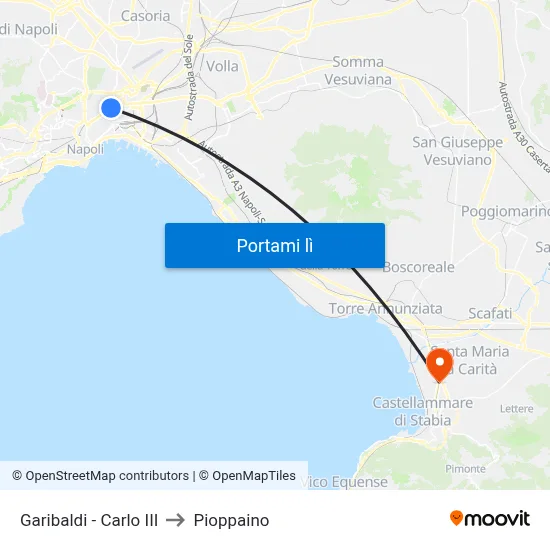 Garibaldi - Carlo III to Pioppaino map