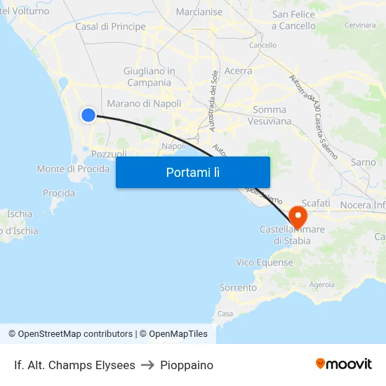 If. Alt. Champs Elysees to Pioppaino map