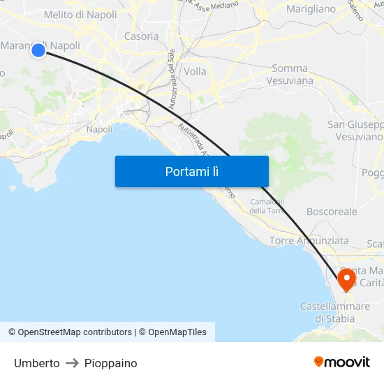 Umberto to Pioppaino map