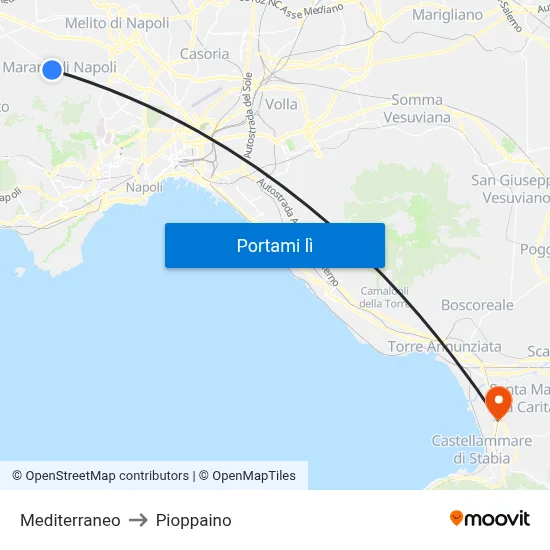 Mediterraneo to Pioppaino map