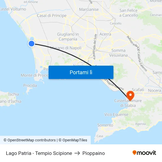 Lago Patria - Tempio Scipione to Pioppaino map