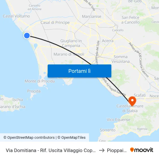 Via Domitiana - Rif. Uscita Villaggio Coppola to Pioppaino map