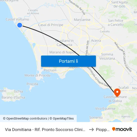 Via Domitiana - Rif. Pronto Soccorso Clinica Pineta Grande to Pioppaino map