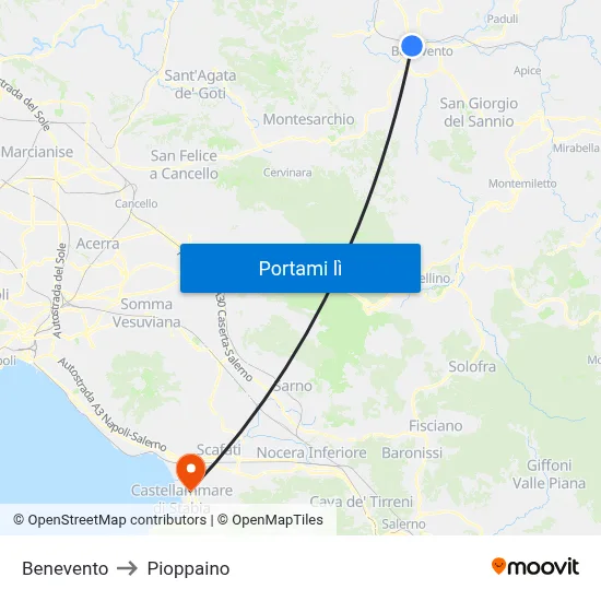 Benevento to Pioppaino map