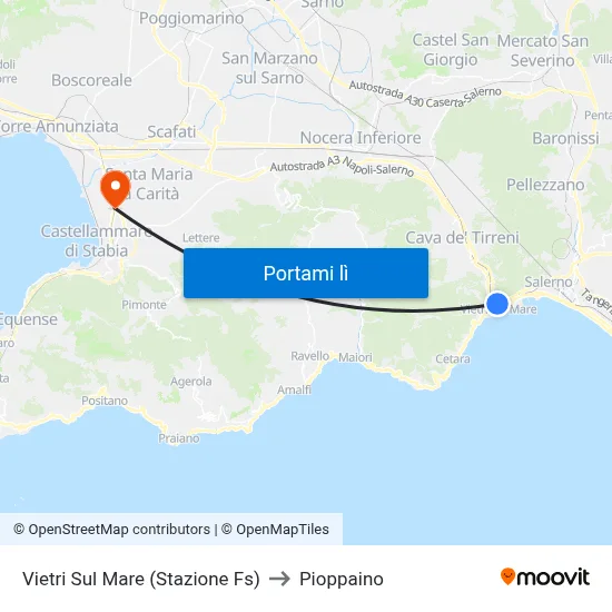 Vietri Sul Mare (Stazione Fs) to Pioppaino map