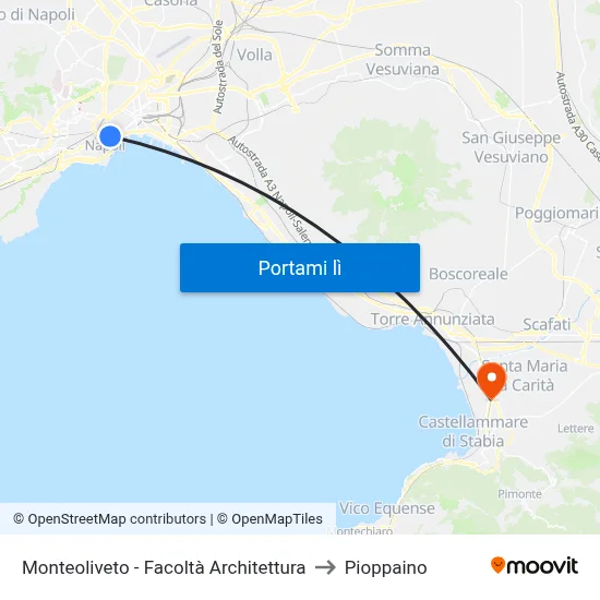 Monteoliveto - Facoltà Architettura to Pioppaino map