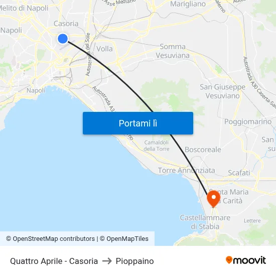 Quattro Aprile - Casoria to Pioppaino map