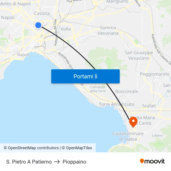 S. Pietro A Patierno to Pioppaino map