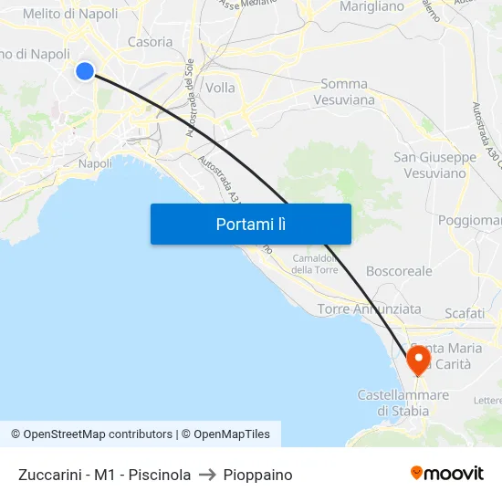 Zuccarini - M1 - Piscinola to Pioppaino map