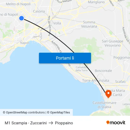 M1 Scampia - Zuccarini to Pioppaino map