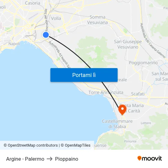 Argine - Palermo to Pioppaino map