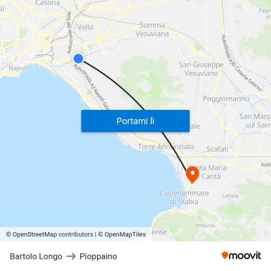 Bartolo Longo to Pioppaino map