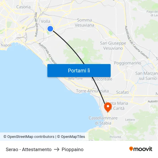 Serao - Attestamento to Pioppaino map