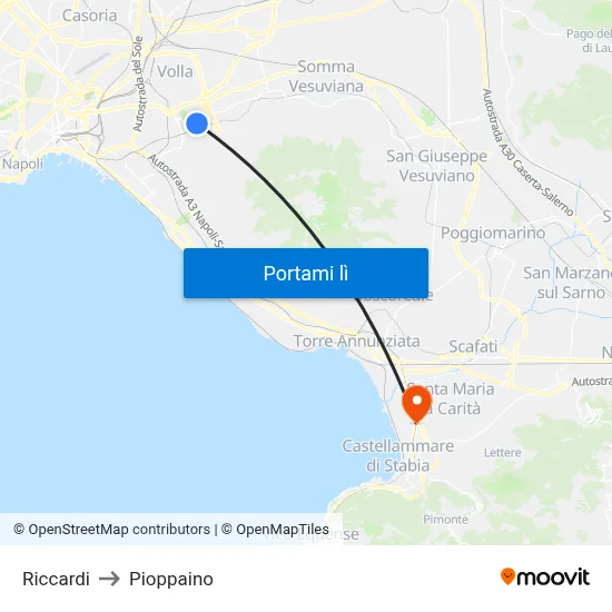 Riccardi to Pioppaino map