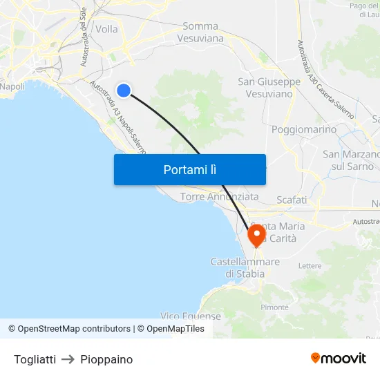 Togliatti to Pioppaino map