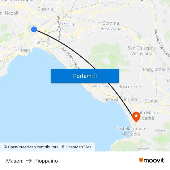 Masoni to Pioppaino map