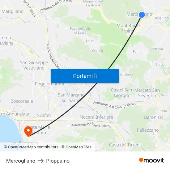 Mercogliano to Pioppaino map